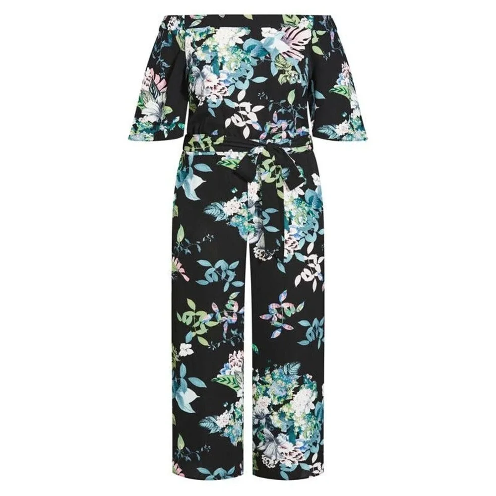 NWT City Chic Kalani Jumpsuit Tie Belt Black Blue Floral Pockets Plus Size M 18 - Picture 12 of 12